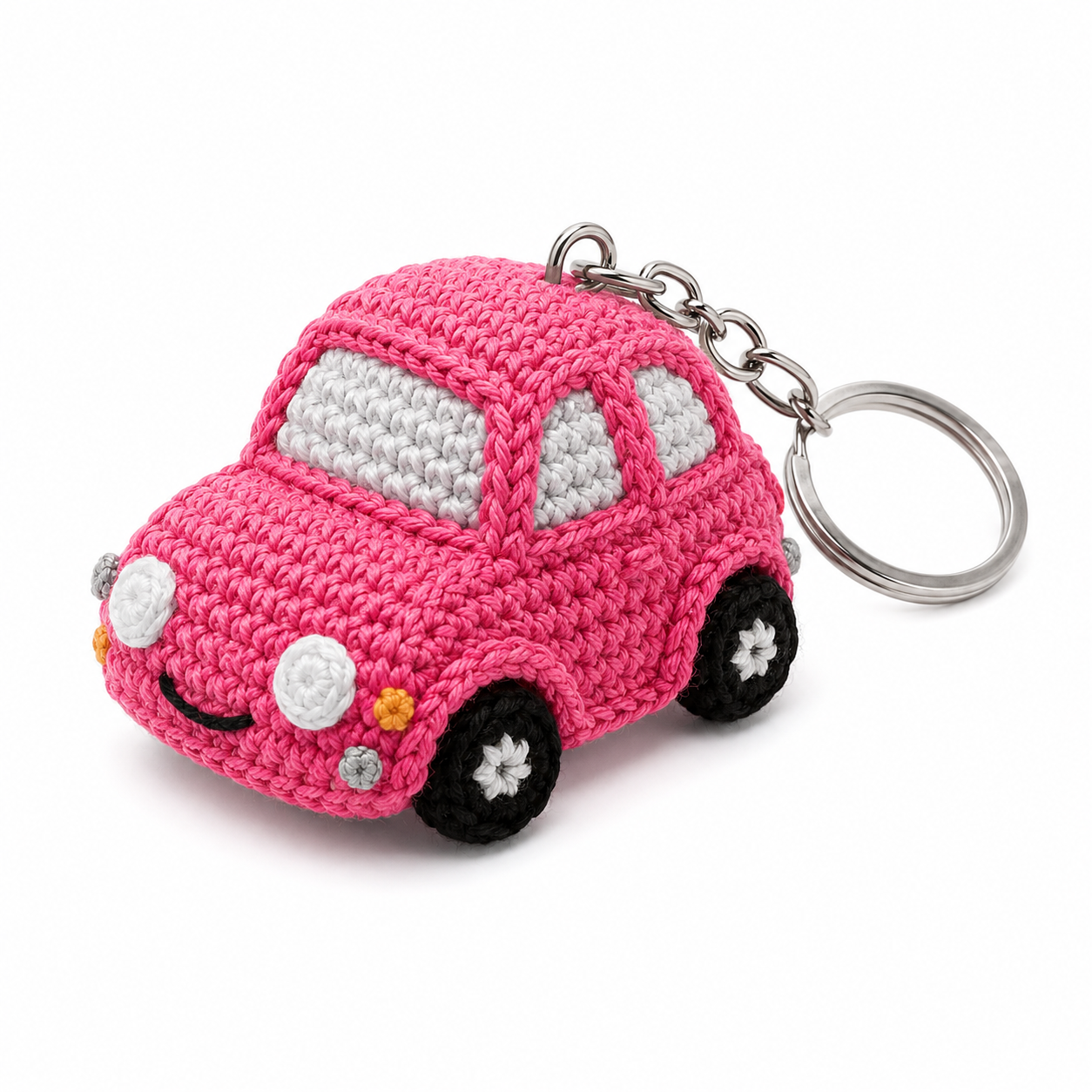 IkramiFy Pink Crochet Mini Car Keychain