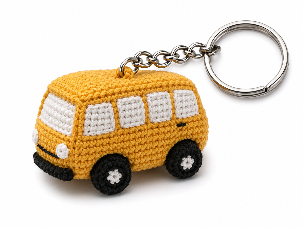 Crochet Taxi Keychain – Handmade Mini Car Keyring