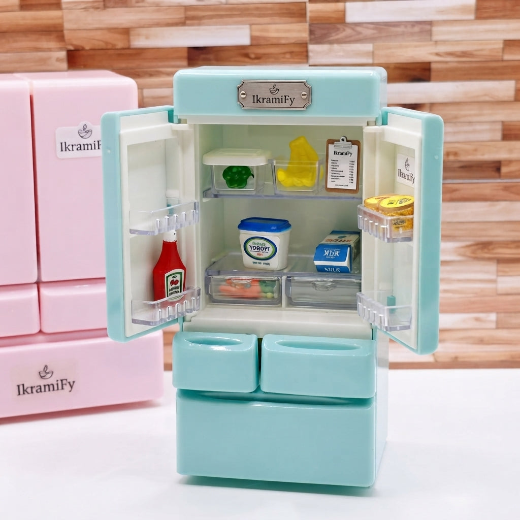 Party Decor Miniature Fridge - Double Door Tiny Refrigerator Model - Kitchen Scene Furniture - Creative Home Collectible