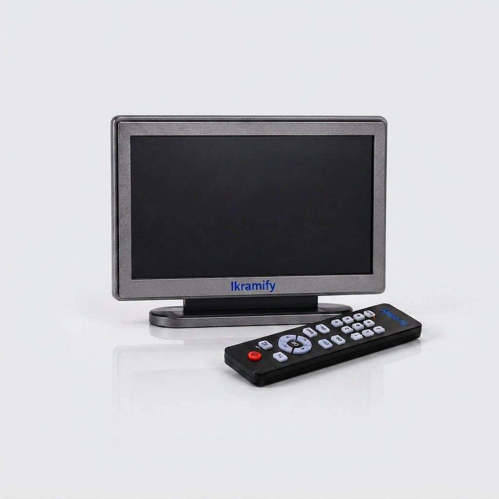 (BF06)Newest Dollhouse Miniature Wide Screen Television Flat-Panel LCD TV Remote Gray Classic Pretend Play Toys for Child