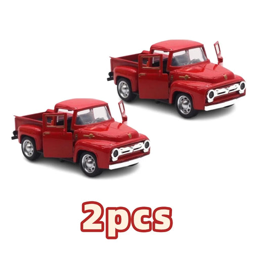 1/32 Red Metal Truck Model Vintage Alloy Mini Pull-Back Diecast Car Collection Decor Boys Children's New Year Christmas Toy Gift